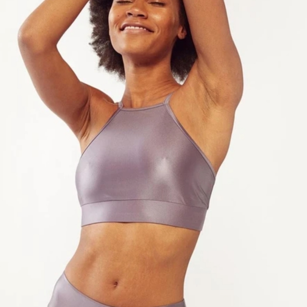 FIERCE + REGAL The Bra High Neck Sports Bra Purple